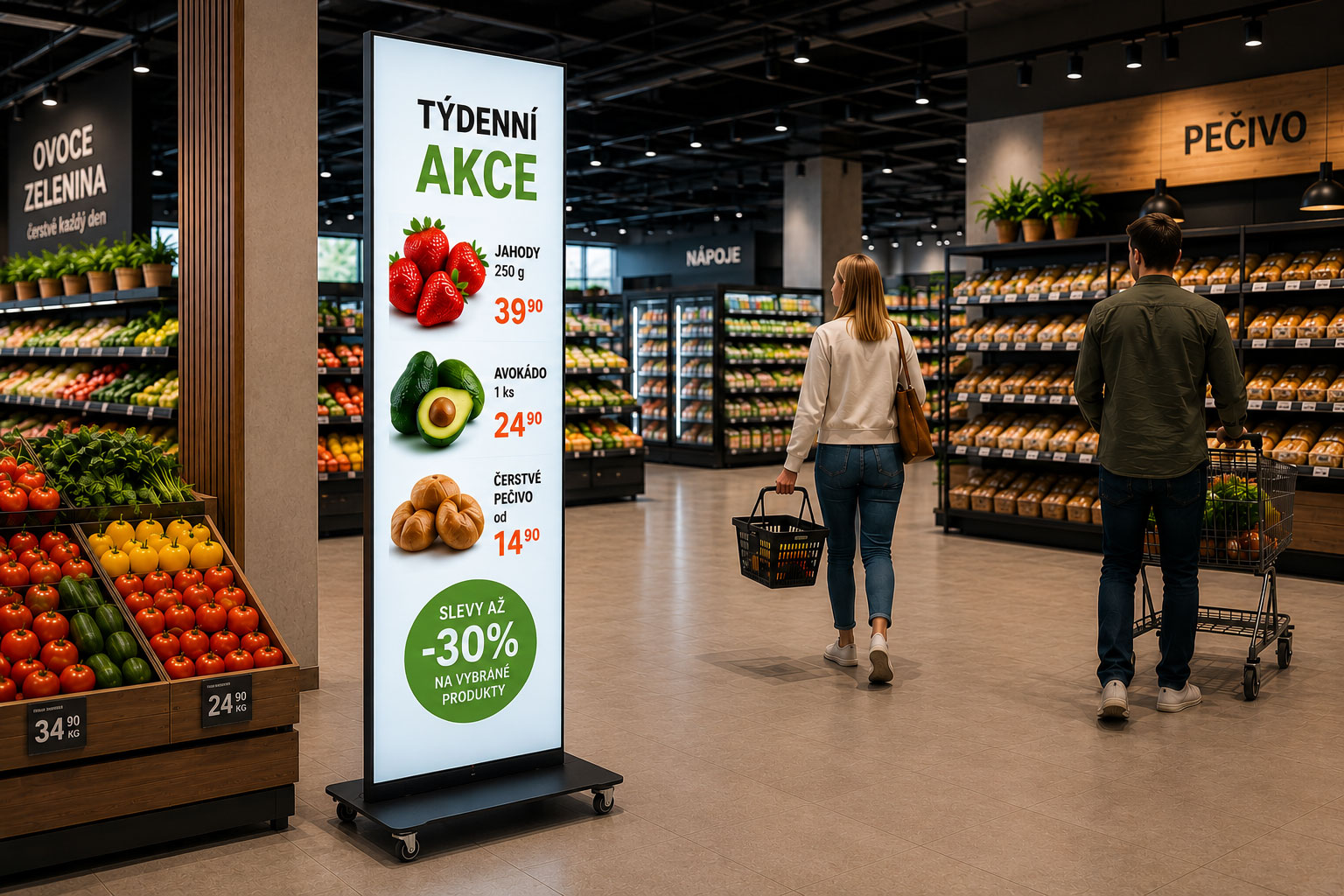 LED poster v moderní prodejně potravin