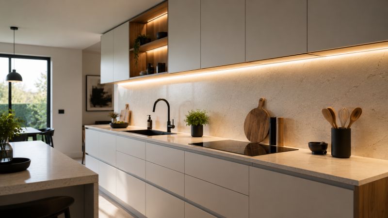 LED pásek osvětlující pracovní plochu kuchyňské linky