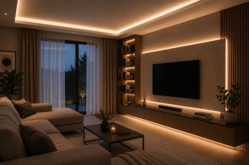 LED pásek jako nepřímé osvětlení obývacího pokoje